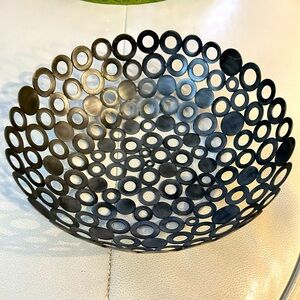 Artisan Metal Silver Bowl/Art Piece Unique Decor Circles